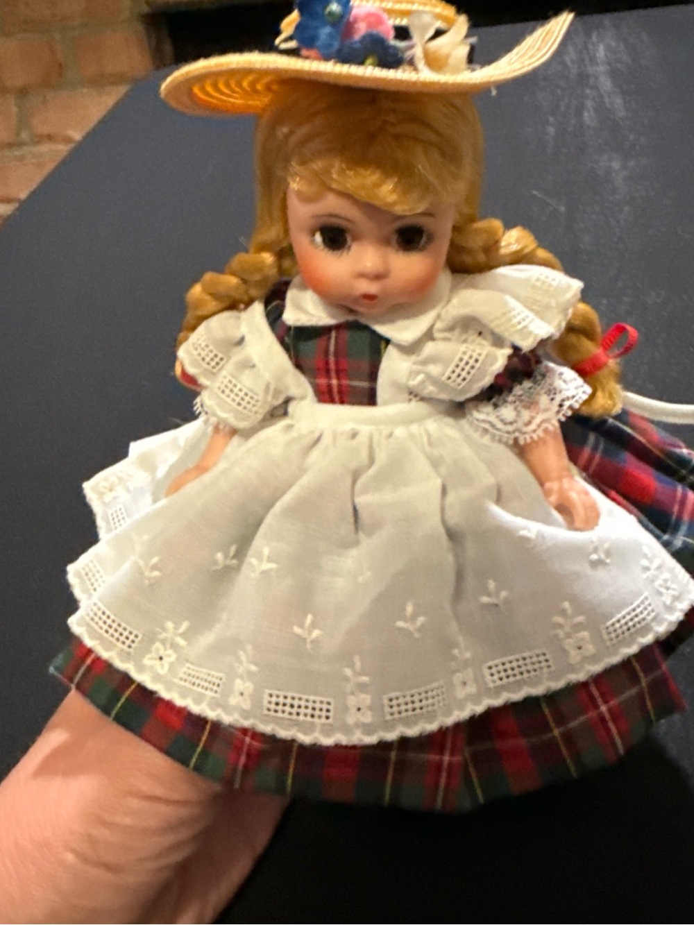 Madame Alexander Blonde Doll in Red and Green Plaid Dress with White Apron